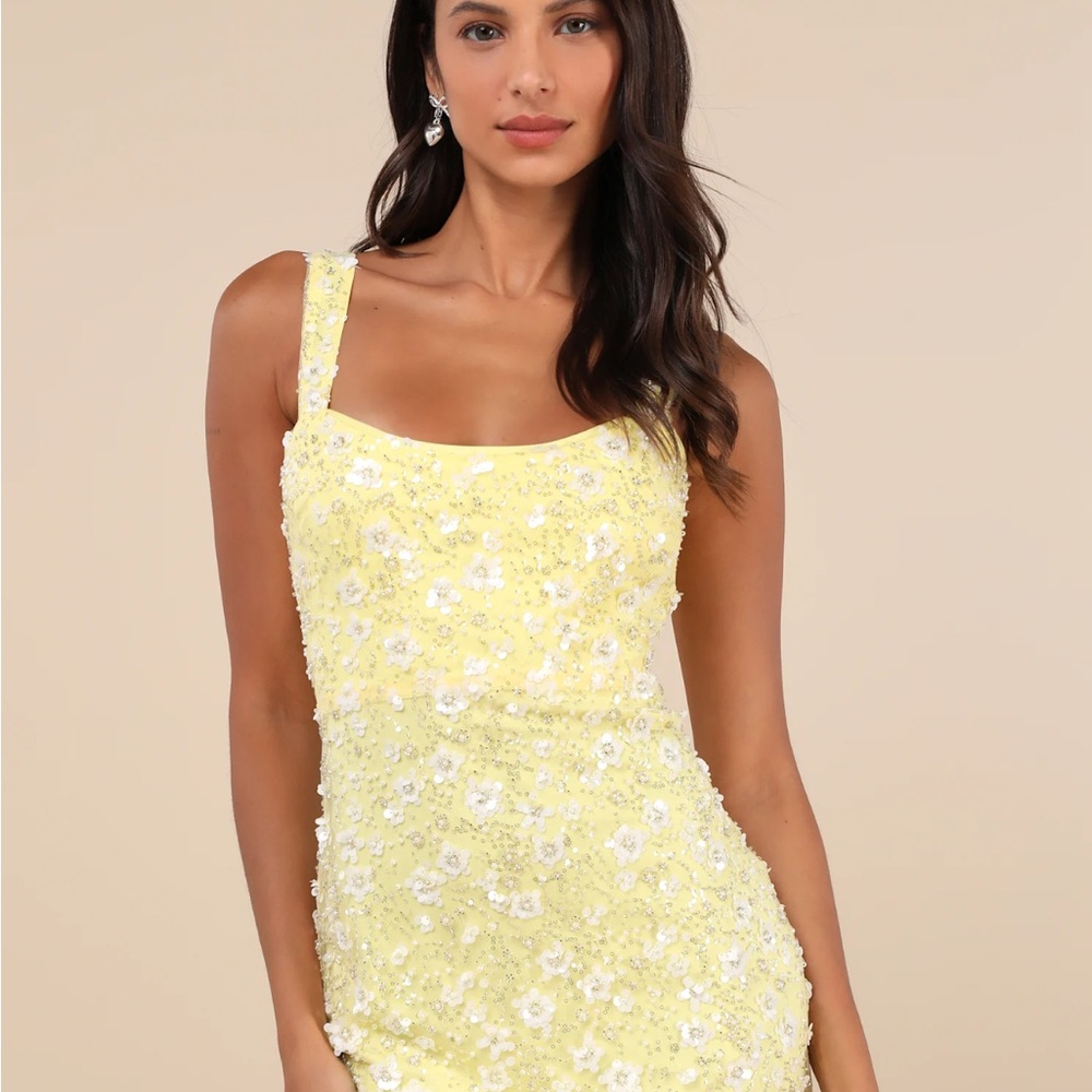 Yellow Floral Lace Dress